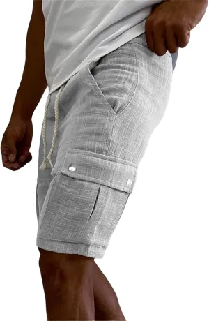 Men's Summer Cargo Shorts Slim Fit Texture Shorts Drawstring Stretchy Thin Pants Fashion Vacation Pants with Pockets
