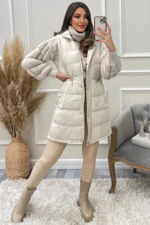 Mishka Beige Button Up Hooded Longline Gilet