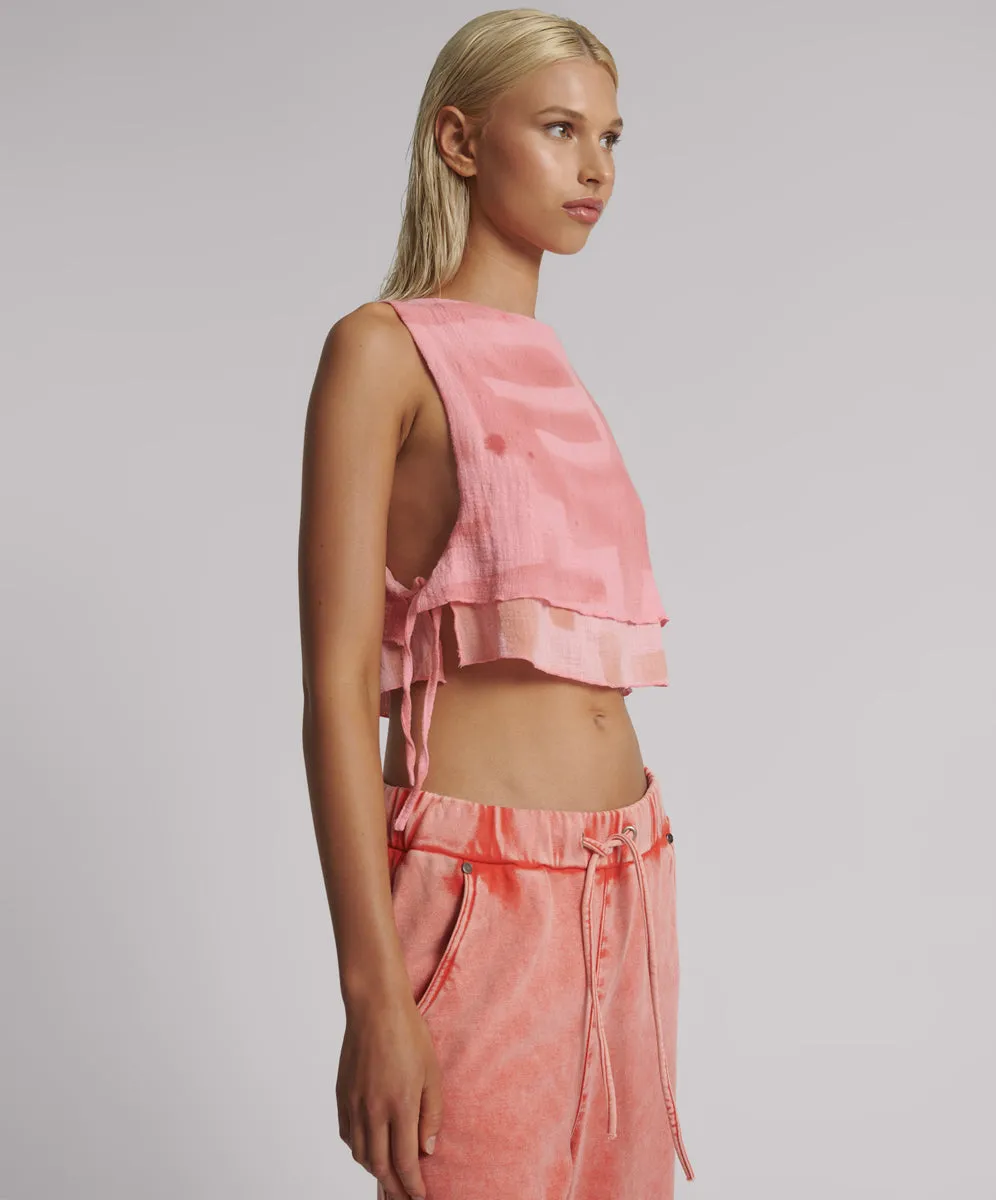 Moai Hand Painted Muslin Double Layer Top - Pink