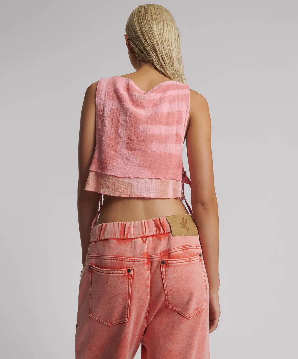 Moai Hand Painted Muslin Double Layer Top - Pink