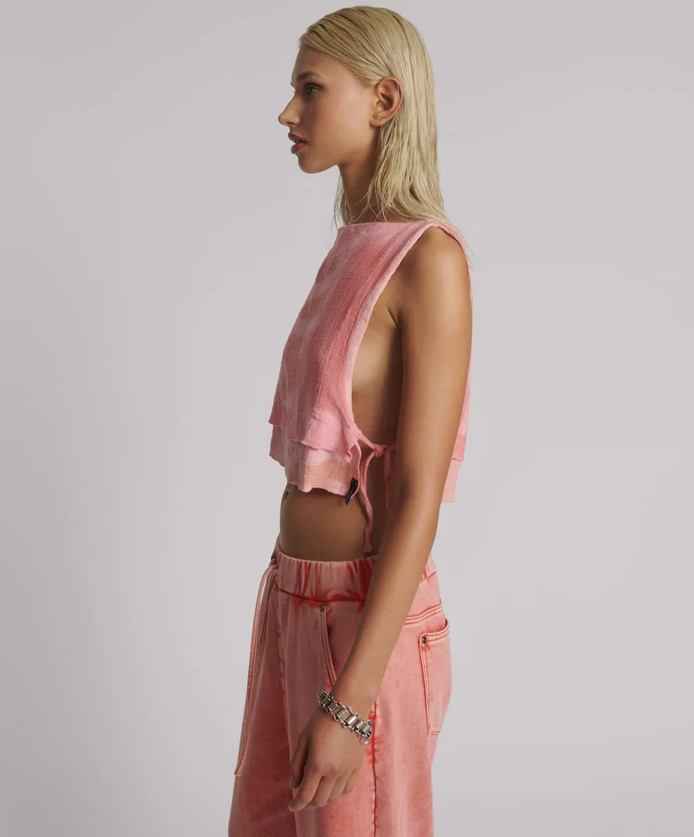 Moai Hand Painted Muslin Double Layer Top - Pink