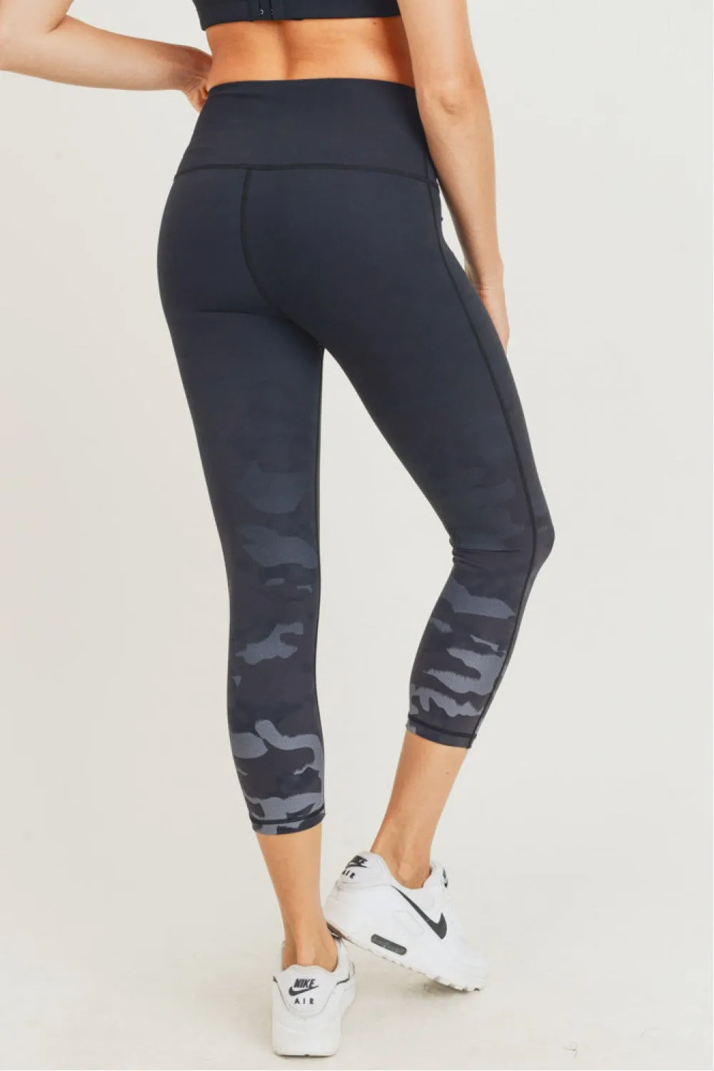 Mono B Camo Tip Ombre Print High Waisted Capri Leggings
