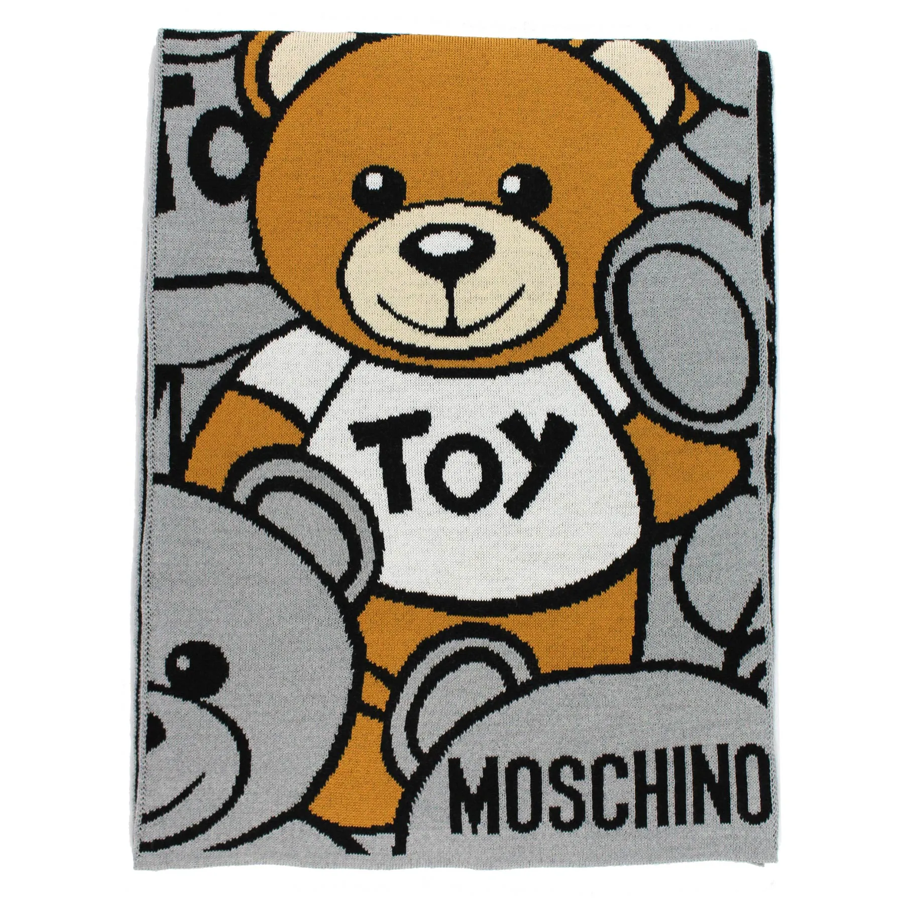 Moschino Wool Scarf Gray Toy Teddy Bear Women Collection FINAL SALE