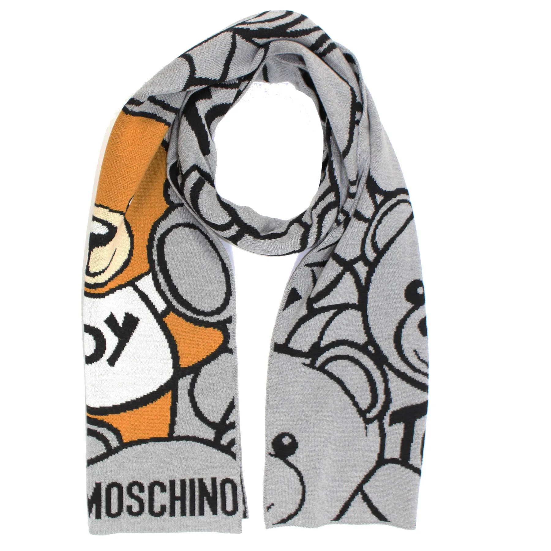 Moschino Wool Scarf Gray Toy Teddy Bear Women Collection FINAL SALE