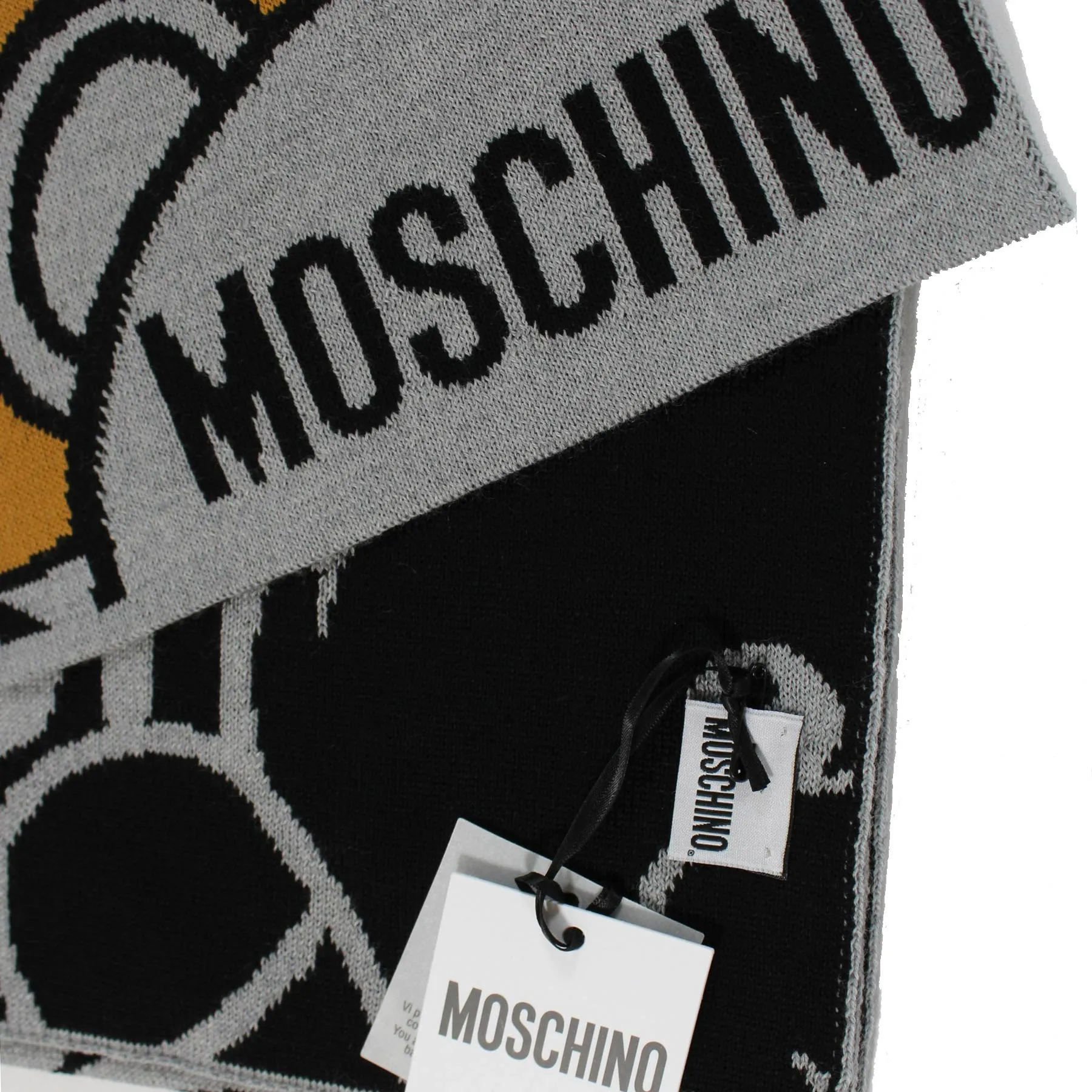 Moschino Wool Scarf Gray Toy Teddy Bear Women Collection FINAL SALE