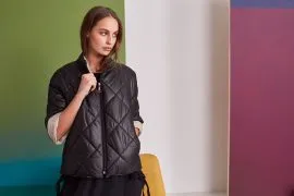 Naya Black Short Jacket With Beige Contrast Lining.