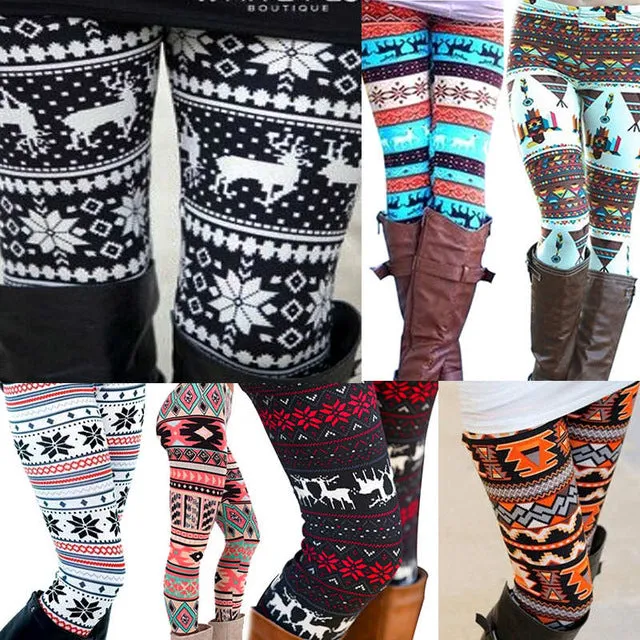 New Brand Women Warm Winter Knit Snowflake Christmas Leggings