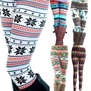 New Brand Women Warm Winter Knit Snowflake Christmas Leggings