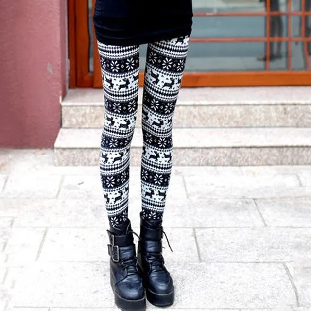 New Brand Women Warm Winter Knit Snowflake Christmas Leggings