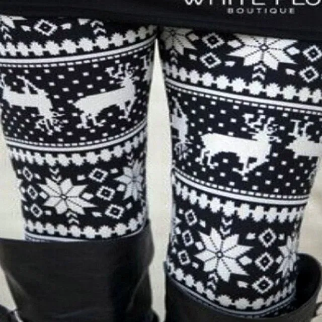 New Brand Women Warm Winter Knit Snowflake Christmas Leggings