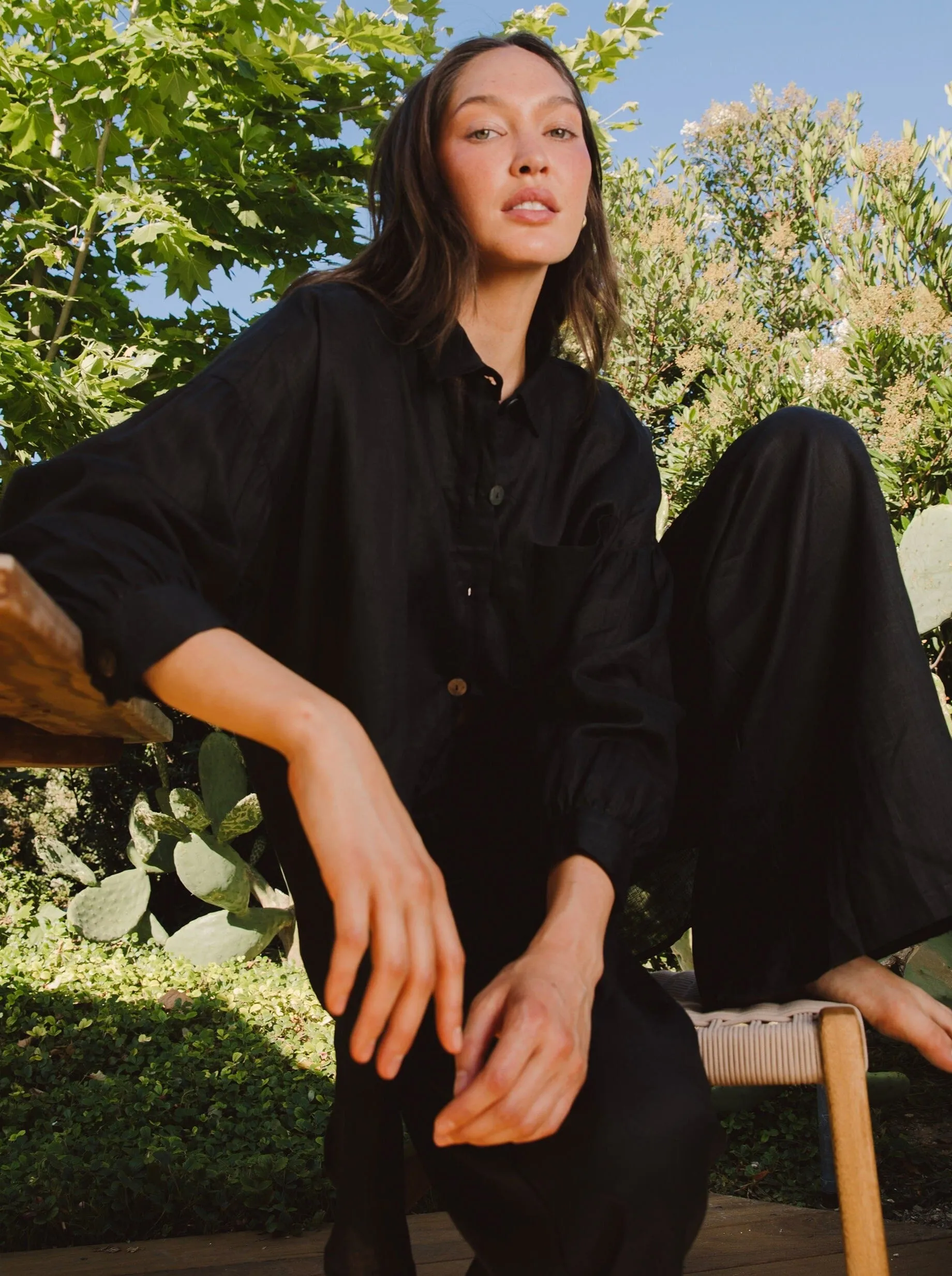 Nusa Button Up Top - Black