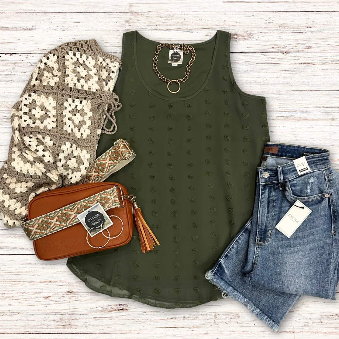 Olive Dot Sleeveless Top S-XL