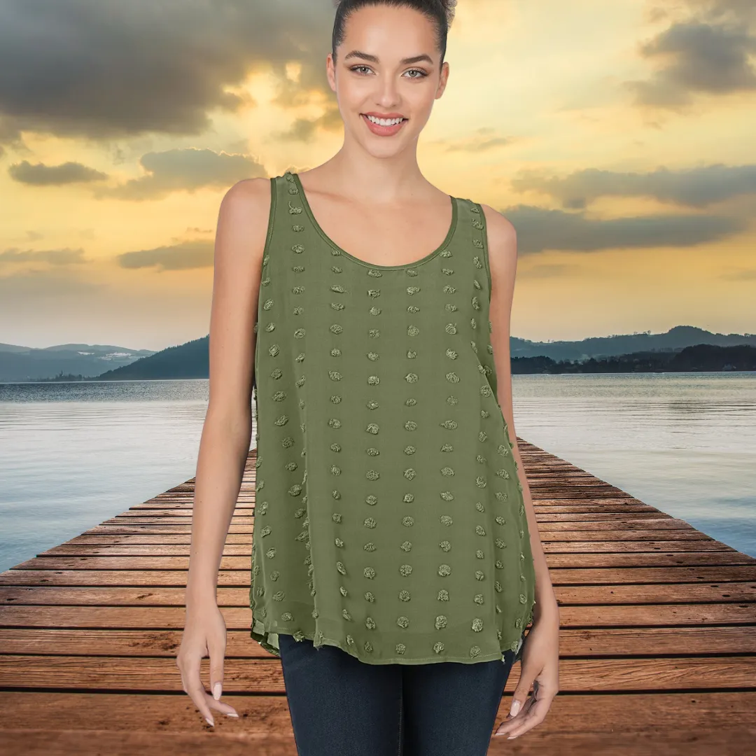Olive Dot Sleeveless Top S-XL