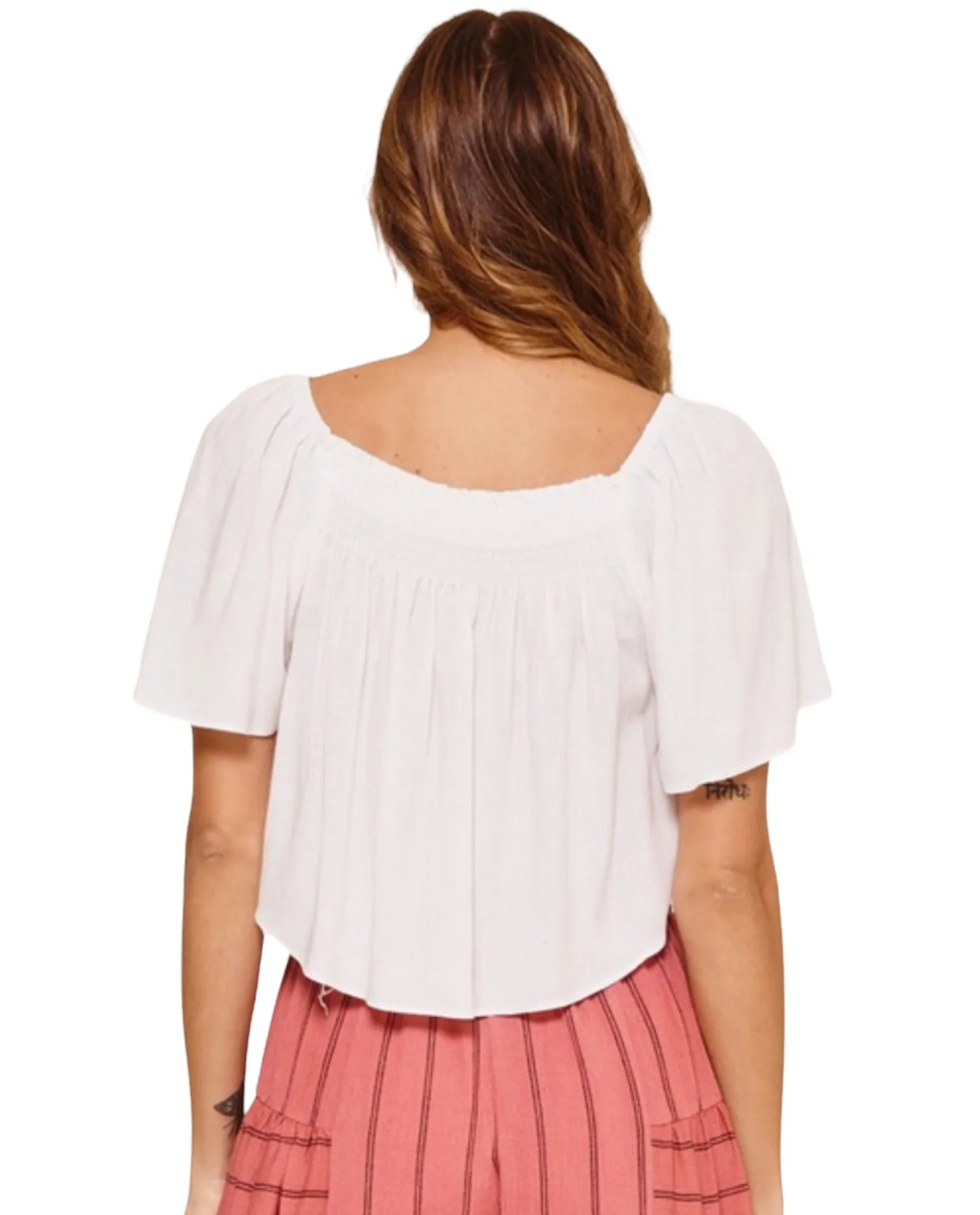 Olivia's Short Frilly Ruffle Sleeve Top- White