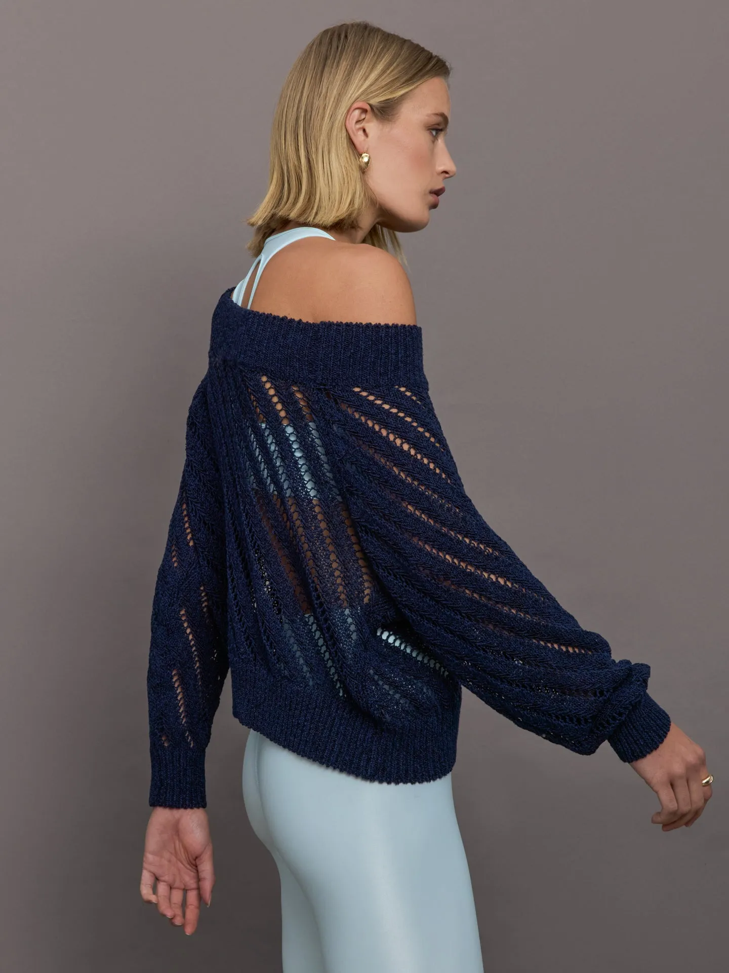 Open Knit Sweater - Navy