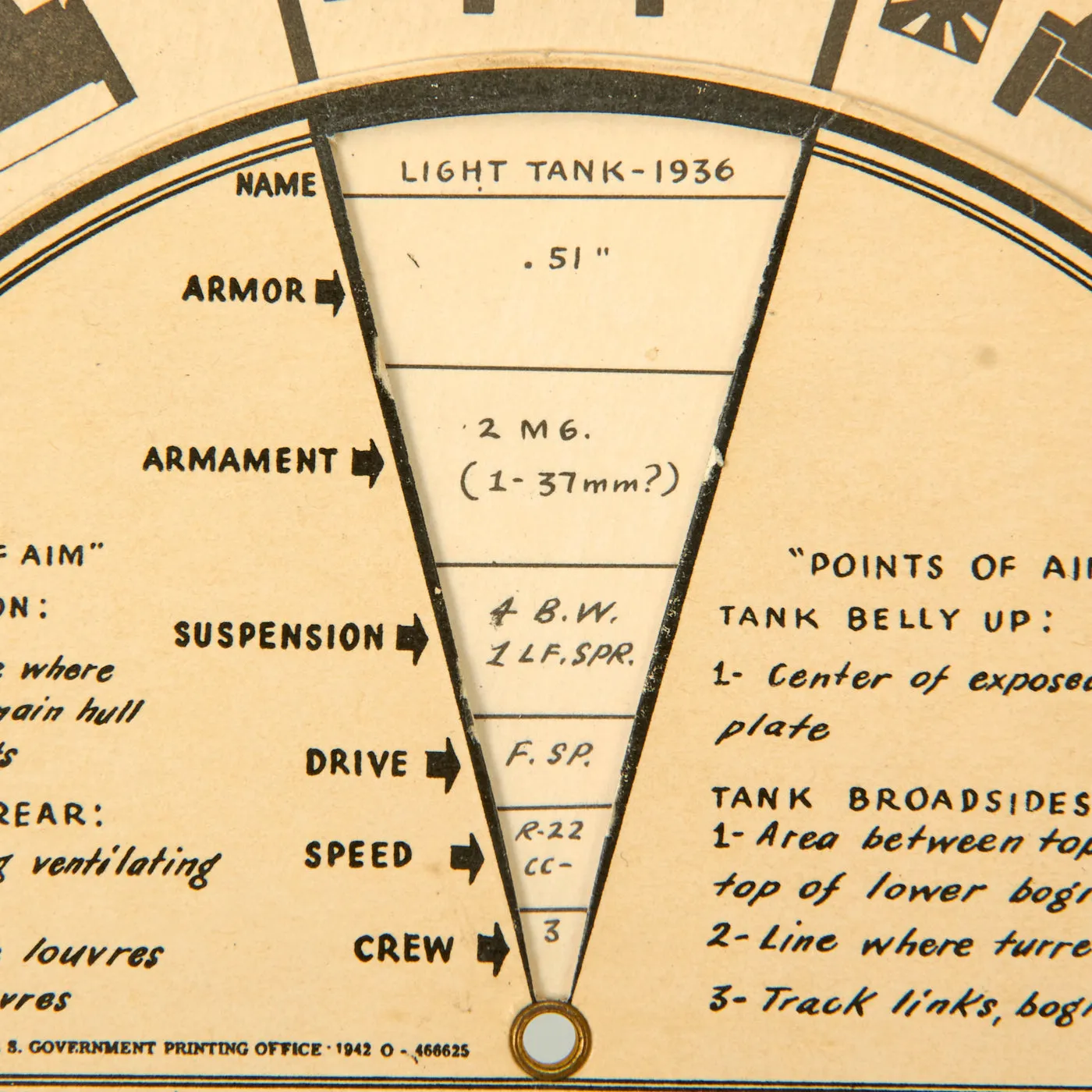 Original U.S. WWII Government Printing Office Tank & Armored Vehicle Identification / Reference Wheel