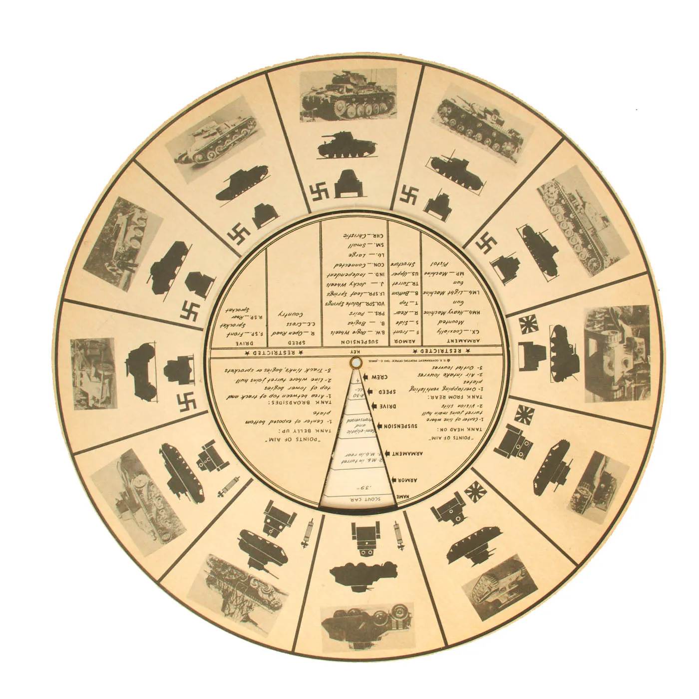 Original U.S. WWII Government Printing Office Tank & Armored Vehicle Identification / Reference Wheel