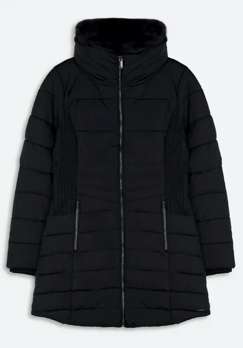 Padded Coat With Detachable Faux Fur Collar