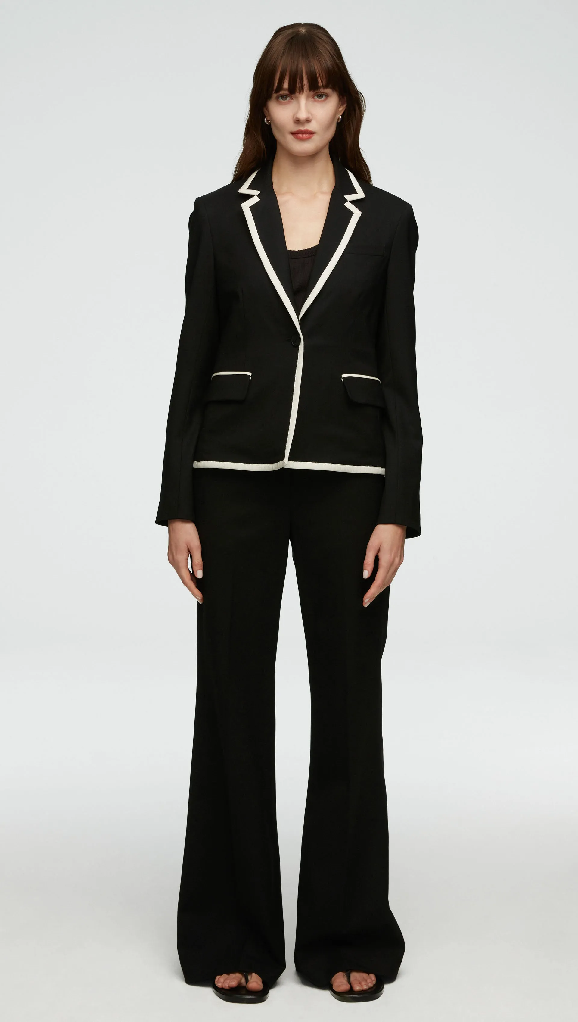 Piped Blazer in Seasonless Wool | Black/Ivory