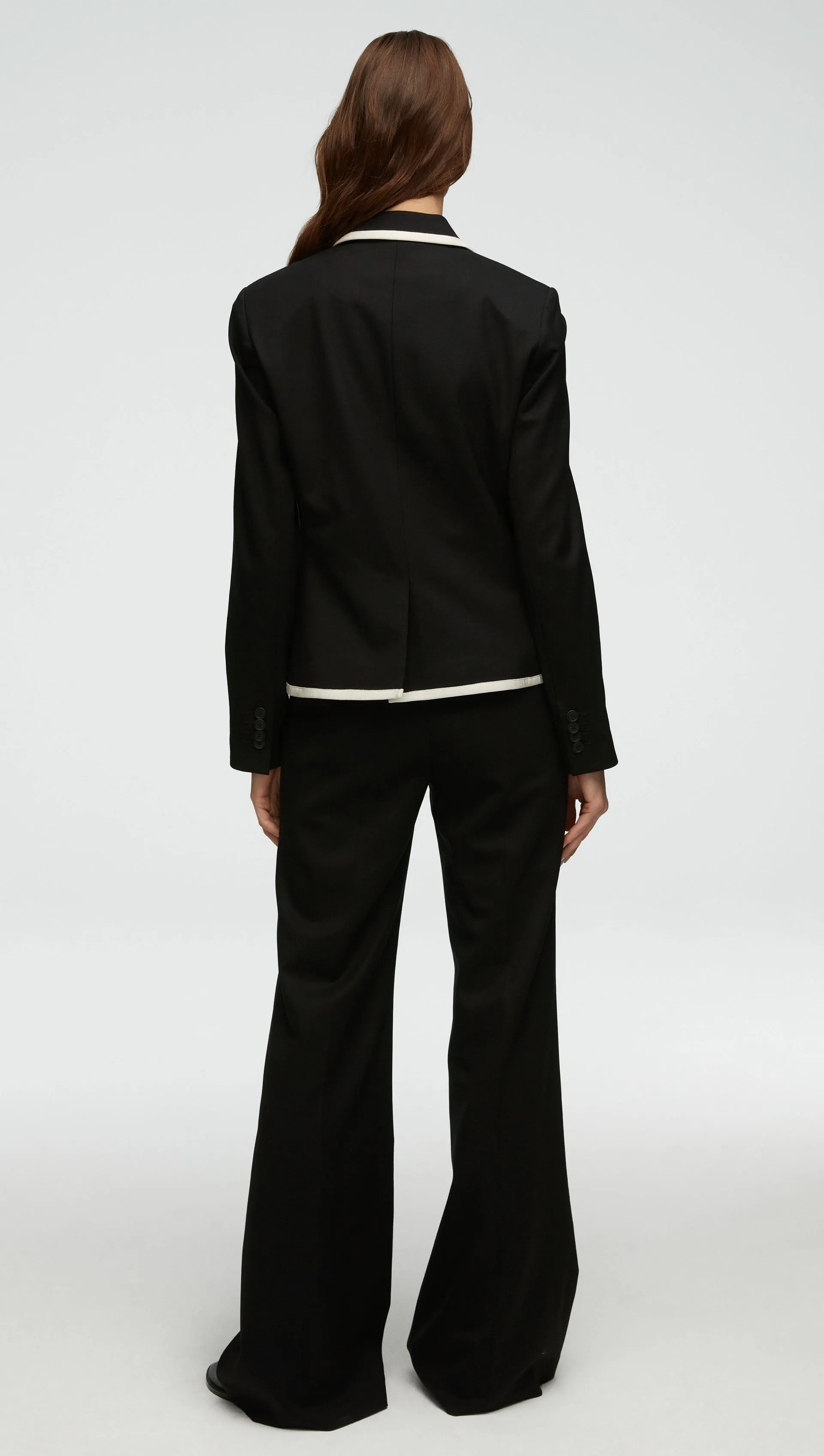 Piped Blazer in Seasonless Wool | Black/Ivory