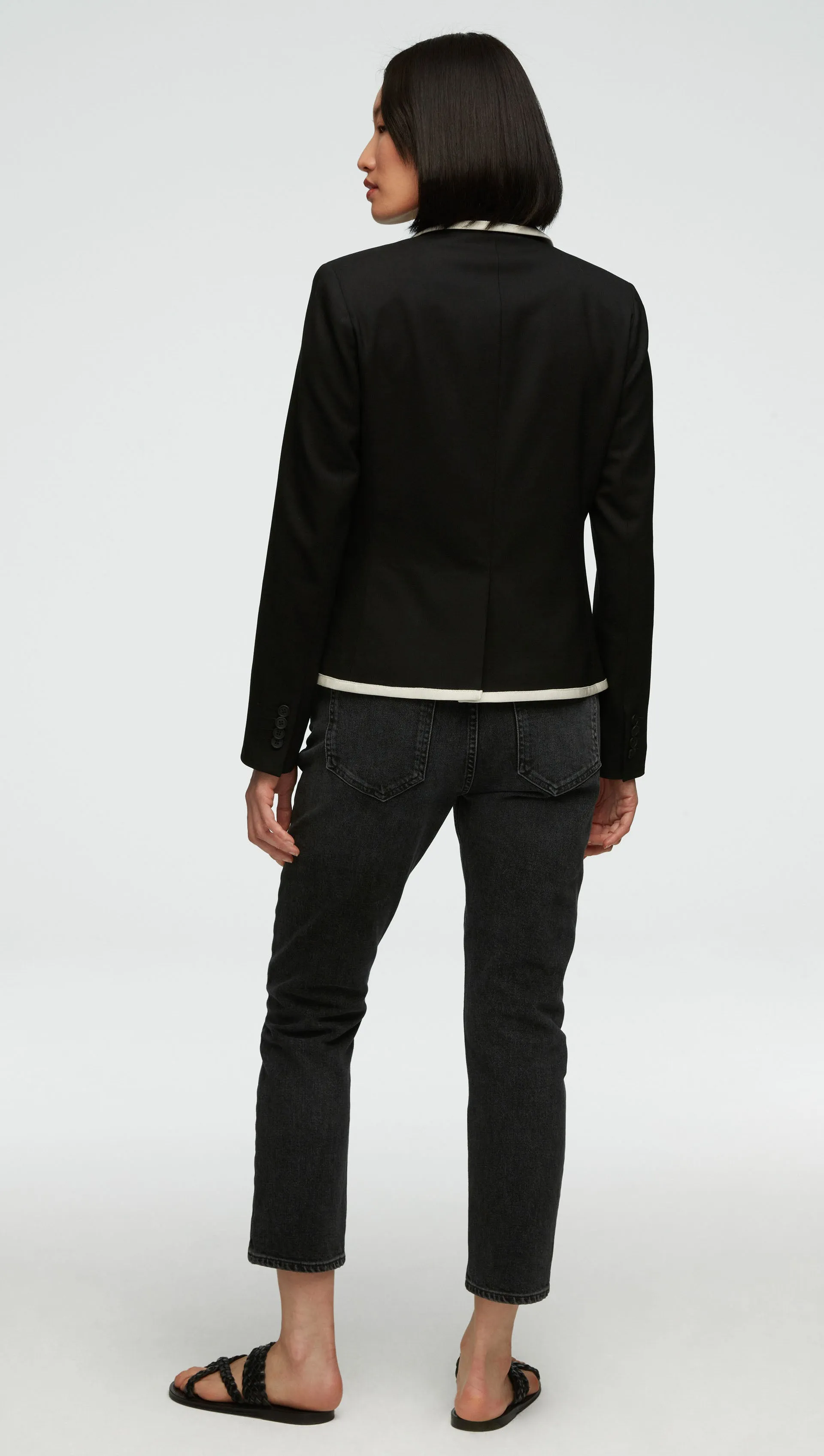 Piped Blazer in Seasonless Wool | Black/Ivory