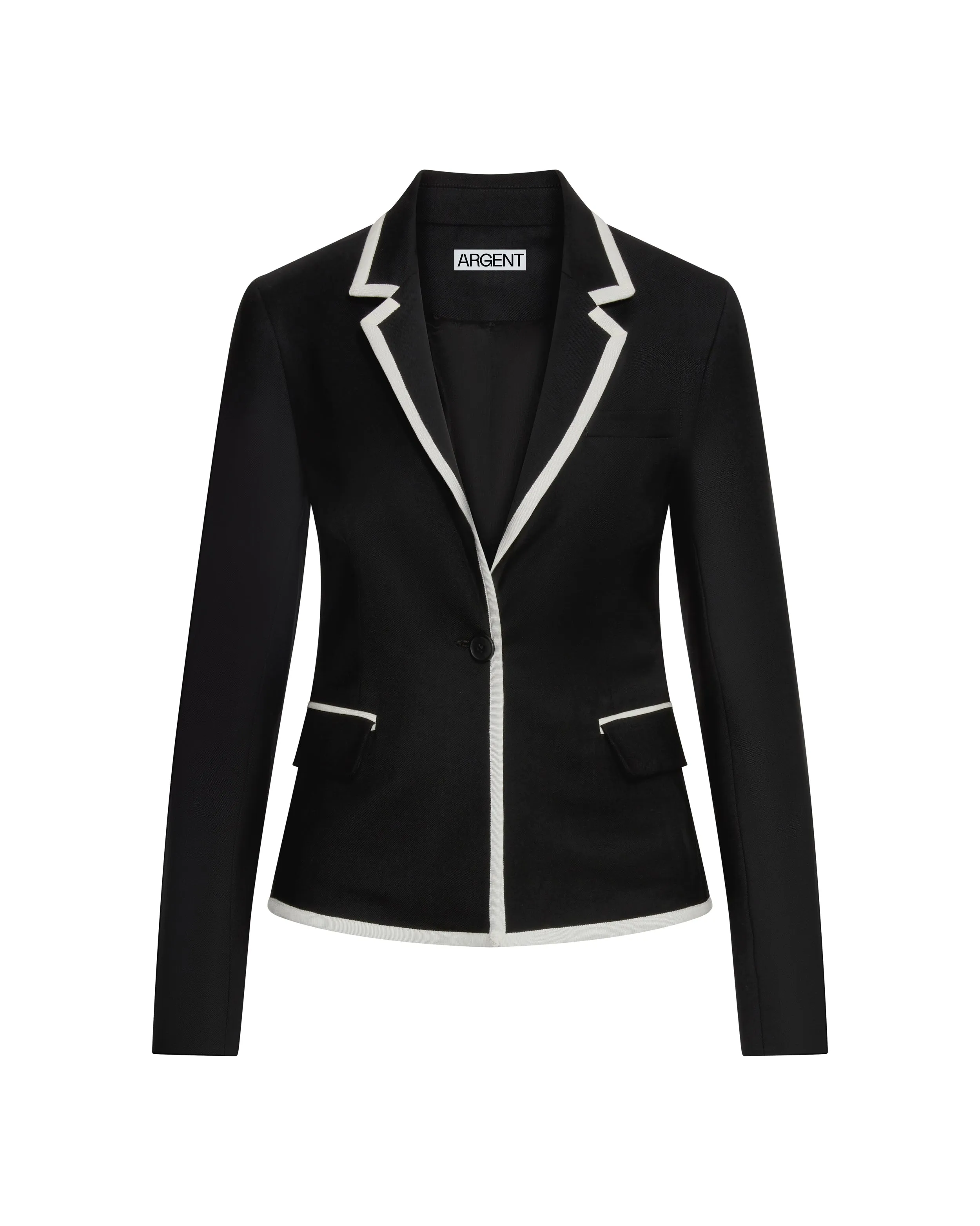 Piped Blazer in Seasonless Wool | Black/Ivory