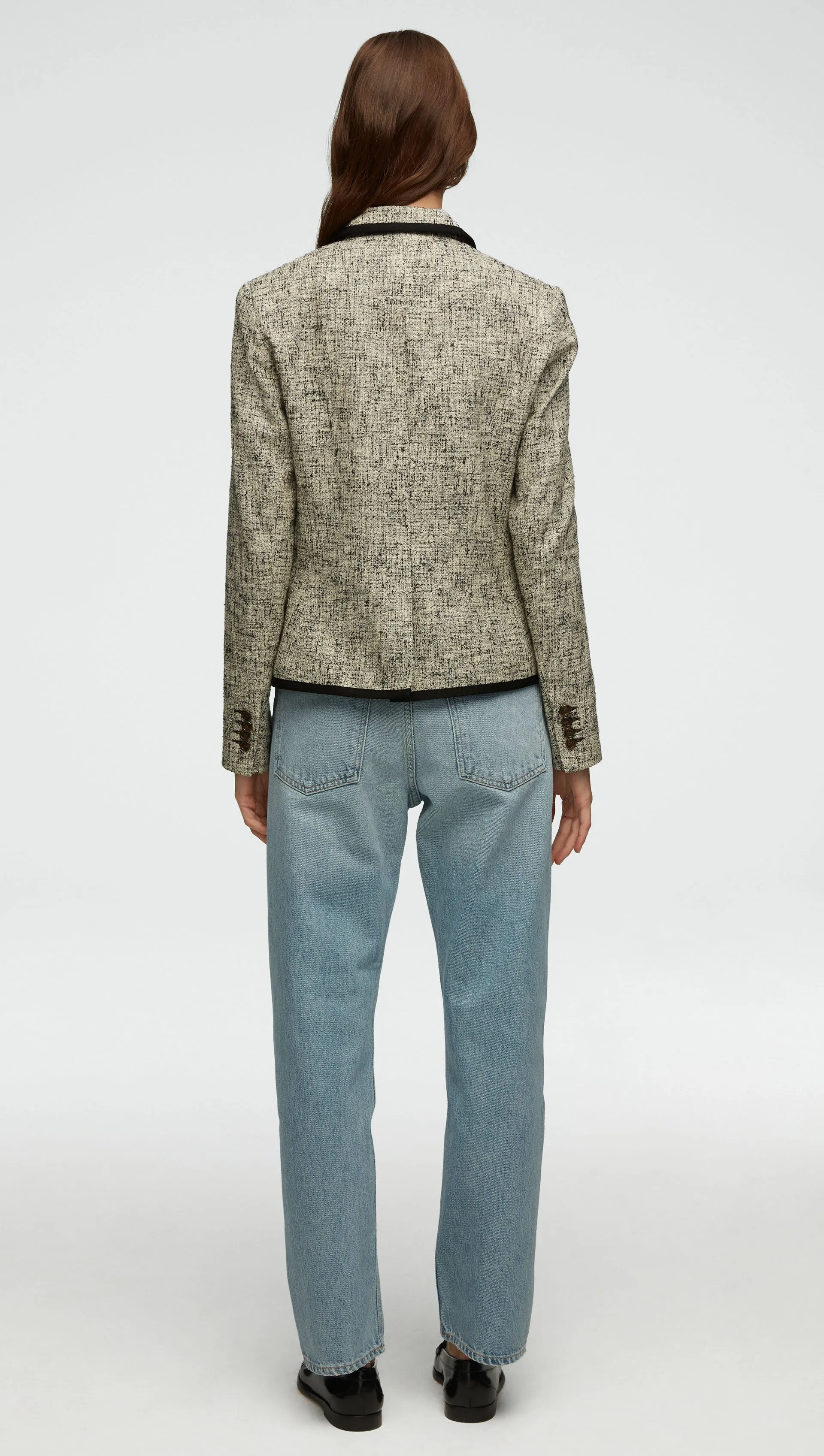 Piped Blazer in Spring Tweed | Ivory/Black Multi