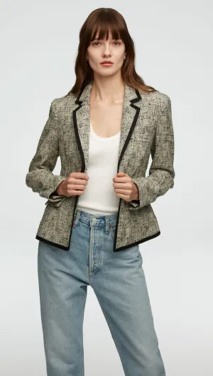 Piped Blazer in Spring Tweed | Ivory/Black Multi