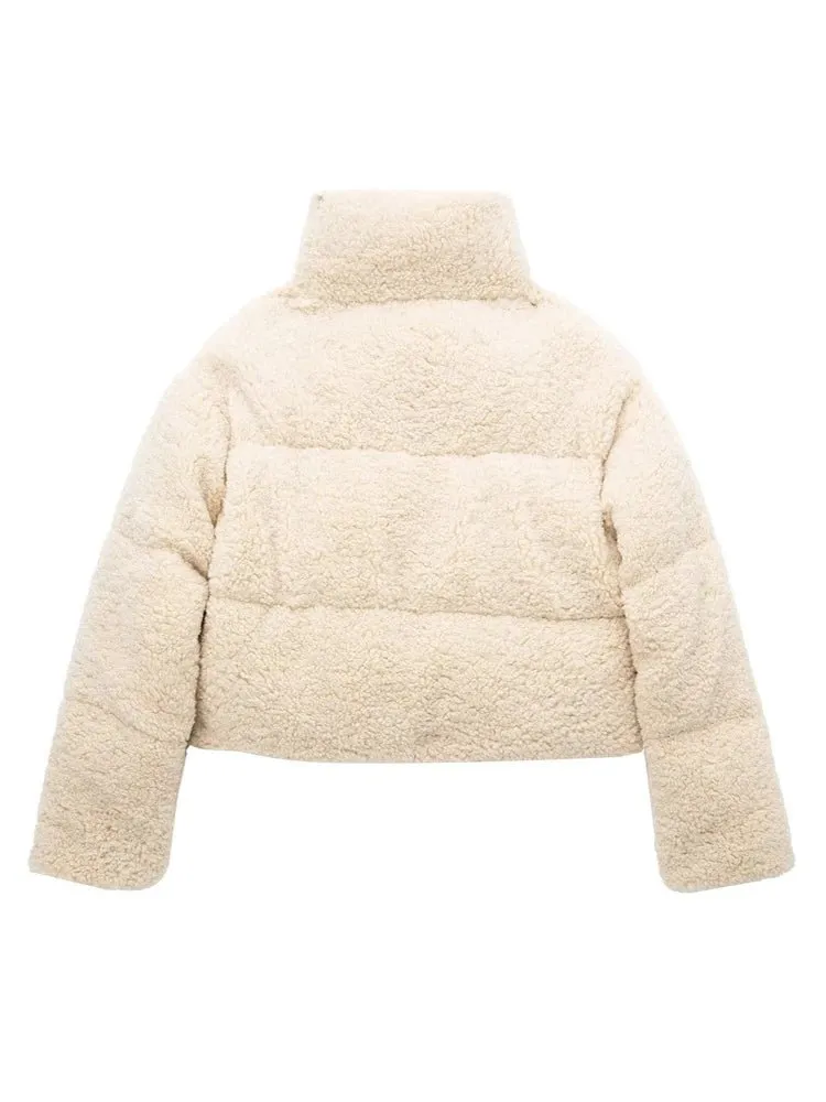 Pre Order:  Fleece Stand Collar Short Padded Jacket