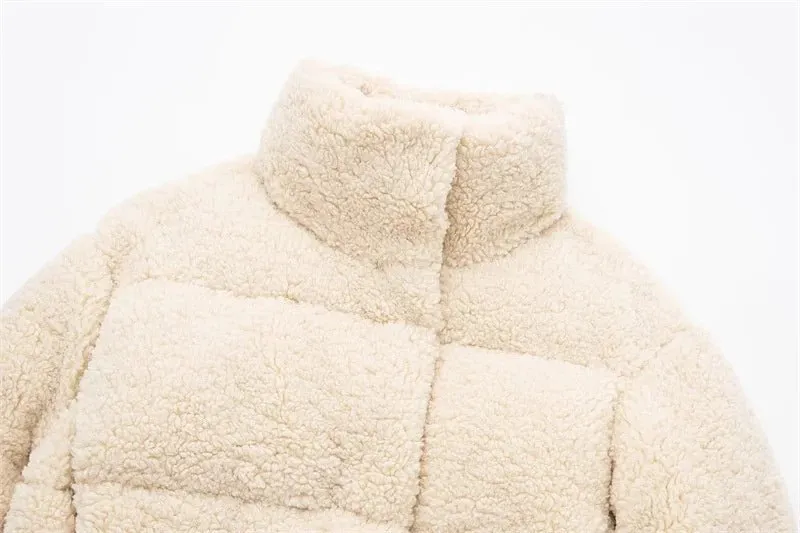 Pre Order:  Fleece Stand Collar Short Padded Jacket