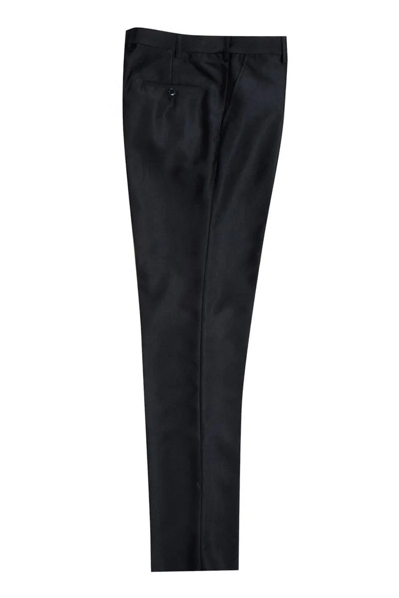 "Elegant Black Tuxedo for Prom and Wedding Celebrations: Stacy Adams' One Button Peak Lapel Masterpiece"