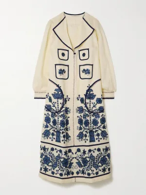 Sasha embroidered linen midi shirt dress