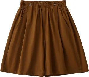 Shorts for Women High Waisted Dressy Casual Cotton Comfy Elastic Wasited Pleated Summer Lounge Shorts with Pocket
