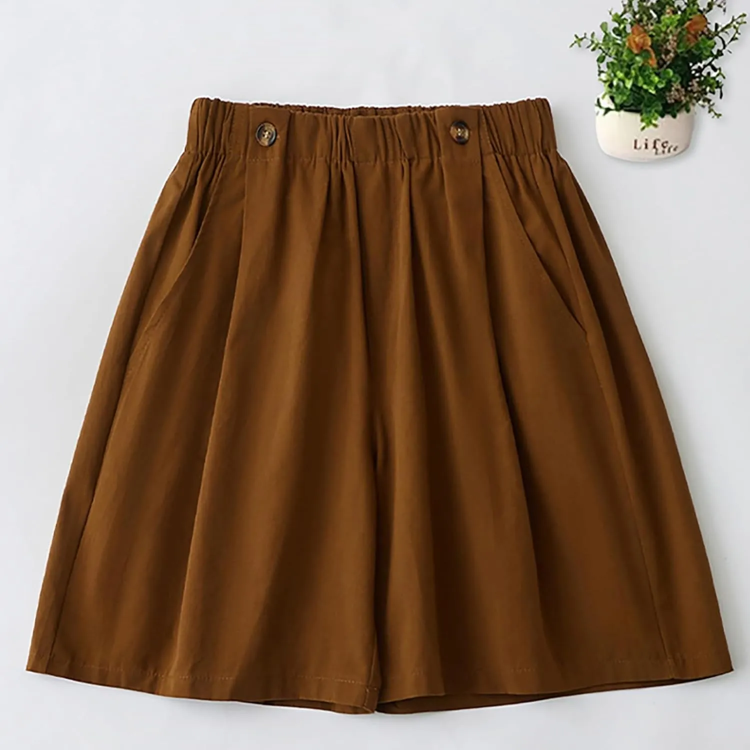 Shorts for Women High Waisted Dressy Casual Cotton Comfy Elastic Wasited Pleated Summer Lounge Shorts with Pocket
