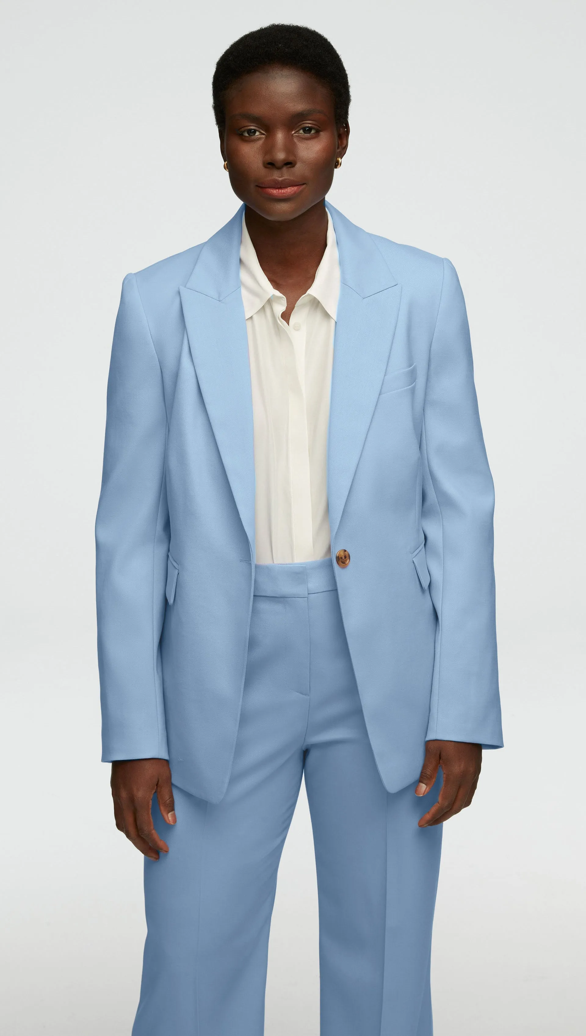 Single Button Blazer in Seasonless Wool | Sky