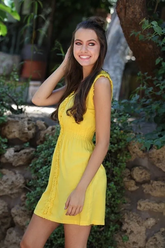 Smocked Waist Sleeveless Dress with Shirred Front