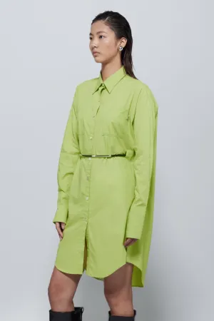 Tasha Oversized Belted Shirt Dress In Green