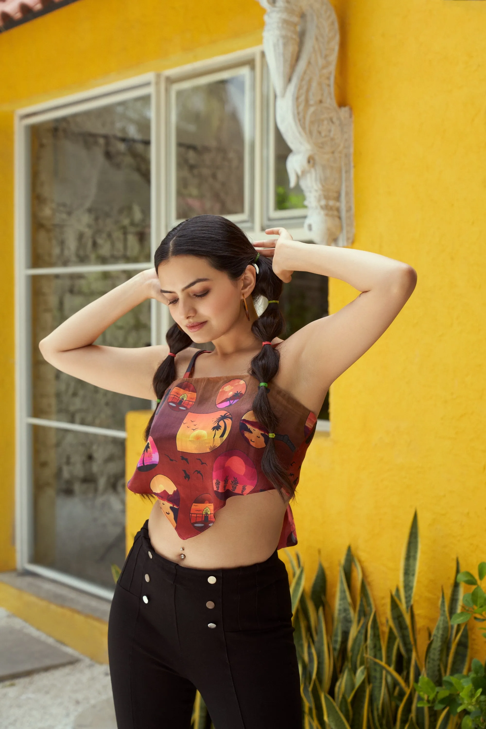 The Conscious Closet  By The Sunset Printed Bandana Top in Bemberg Satin