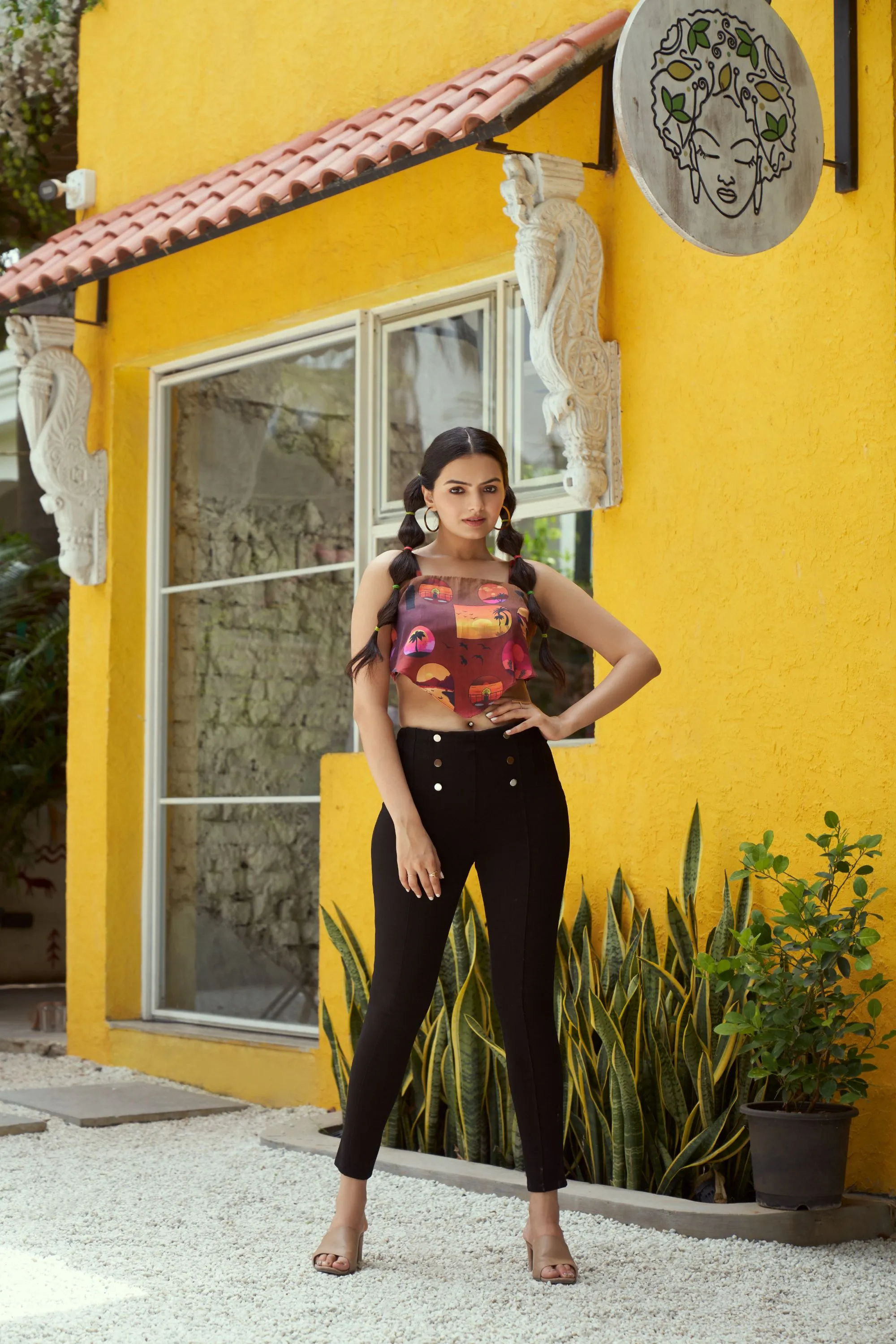The Conscious Closet  By The Sunset Printed Bandana Top in Bemberg Satin