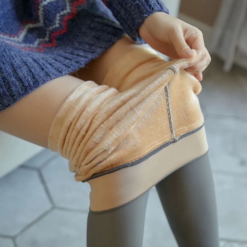 Unique Fake Translucent Leggings Tights Fall And Winter Warm Fleece