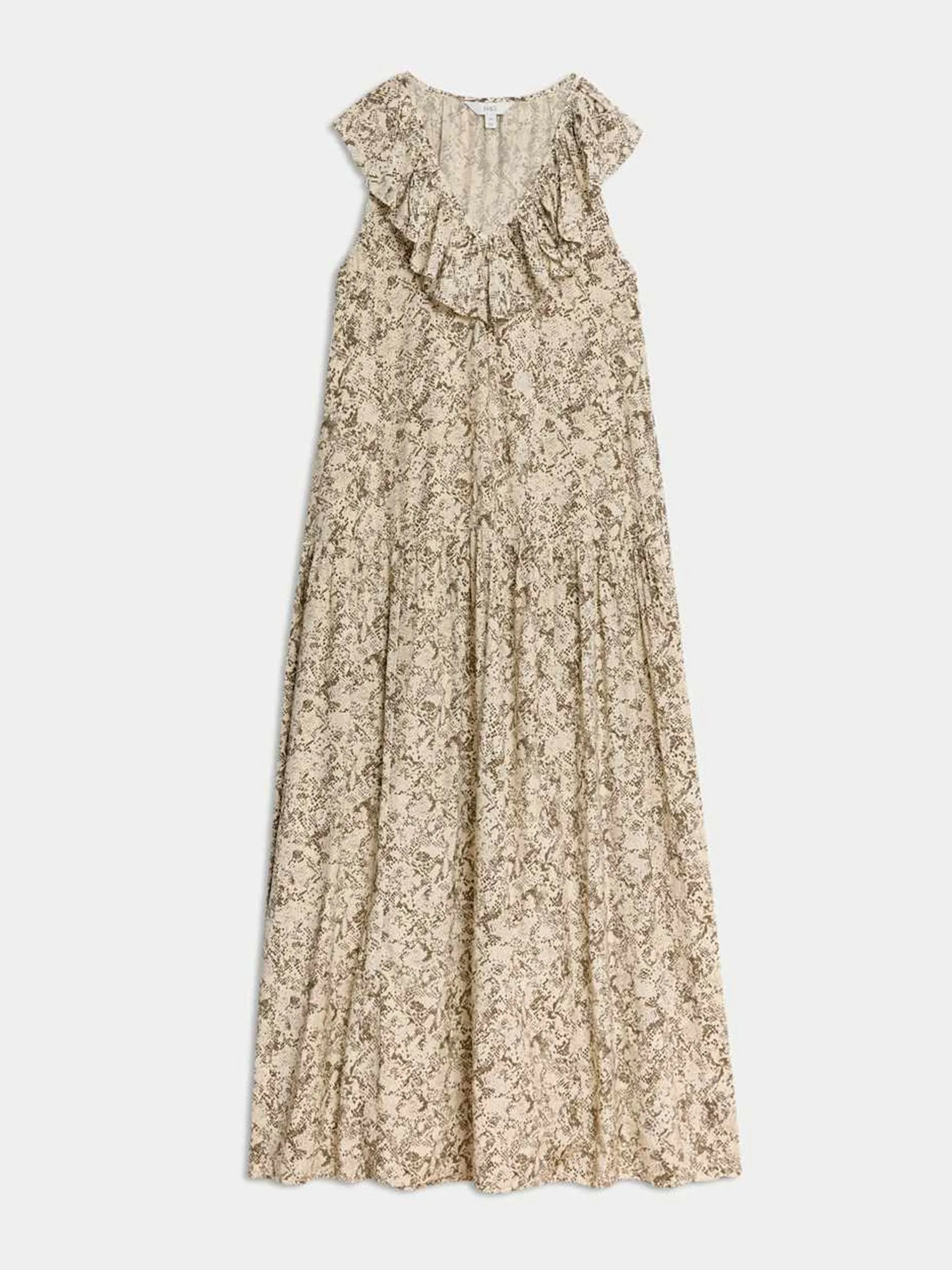 V-neck frill detail midaxi relaxed dress