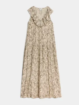 V-neck frill detail midaxi relaxed dress