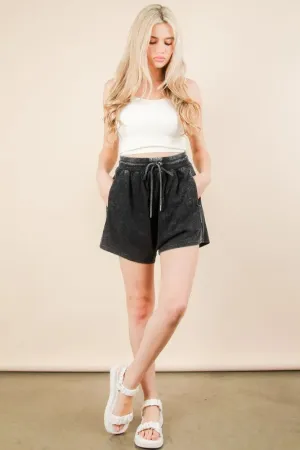 VERY J Mineral Washed Comfy Baggy Shorts In Black