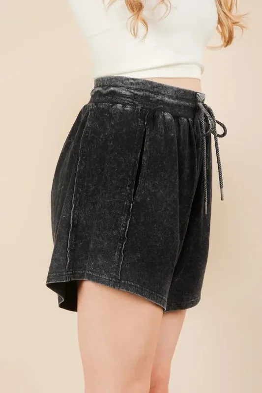 VERY J Mineral Washed Comfy Baggy Shorts In Black