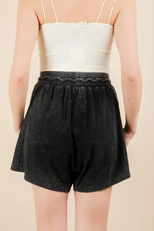 VERY J Mineral Washed Comfy Baggy Shorts In Black