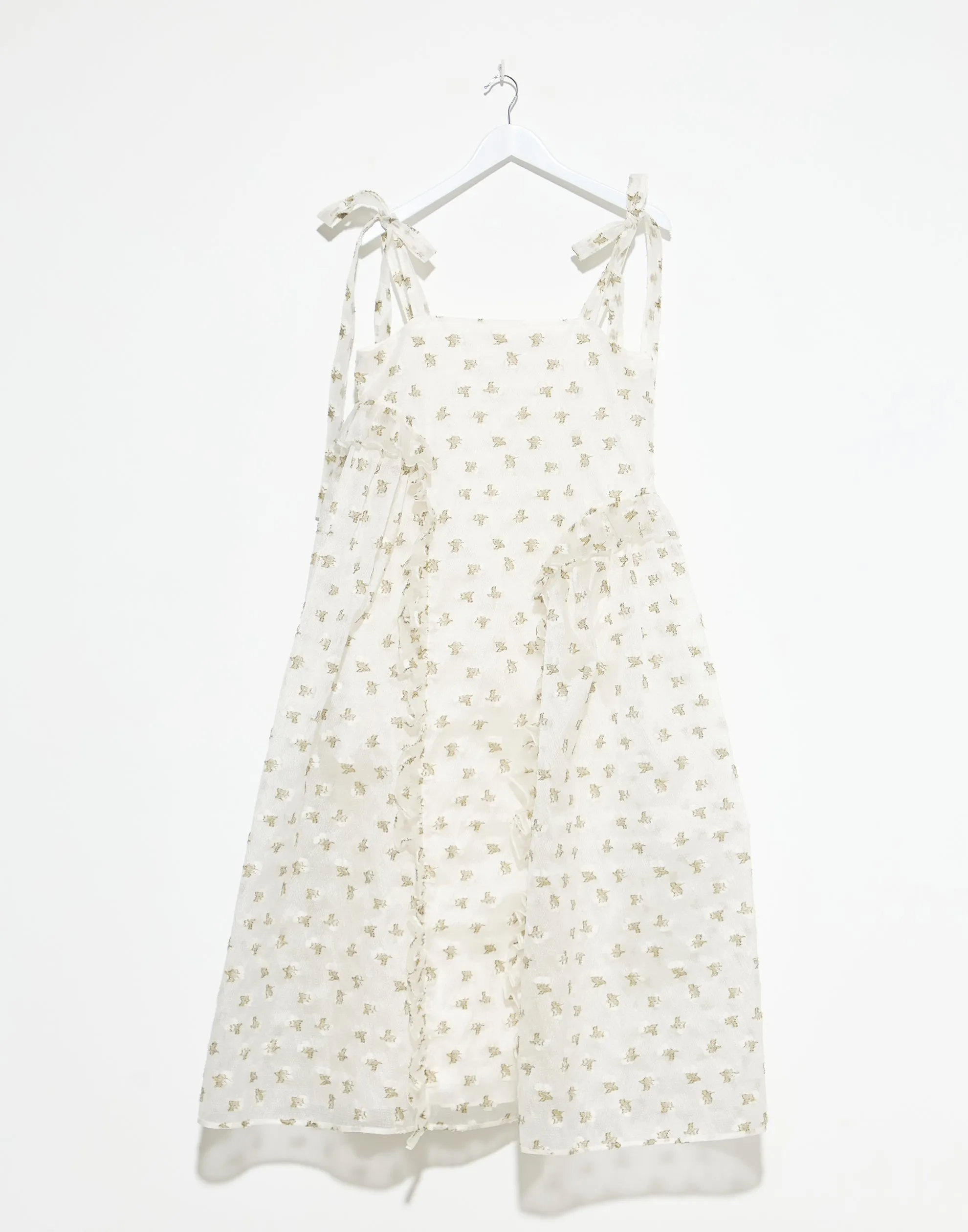 White & Olive Kado Fil-Coupé Alga Dress