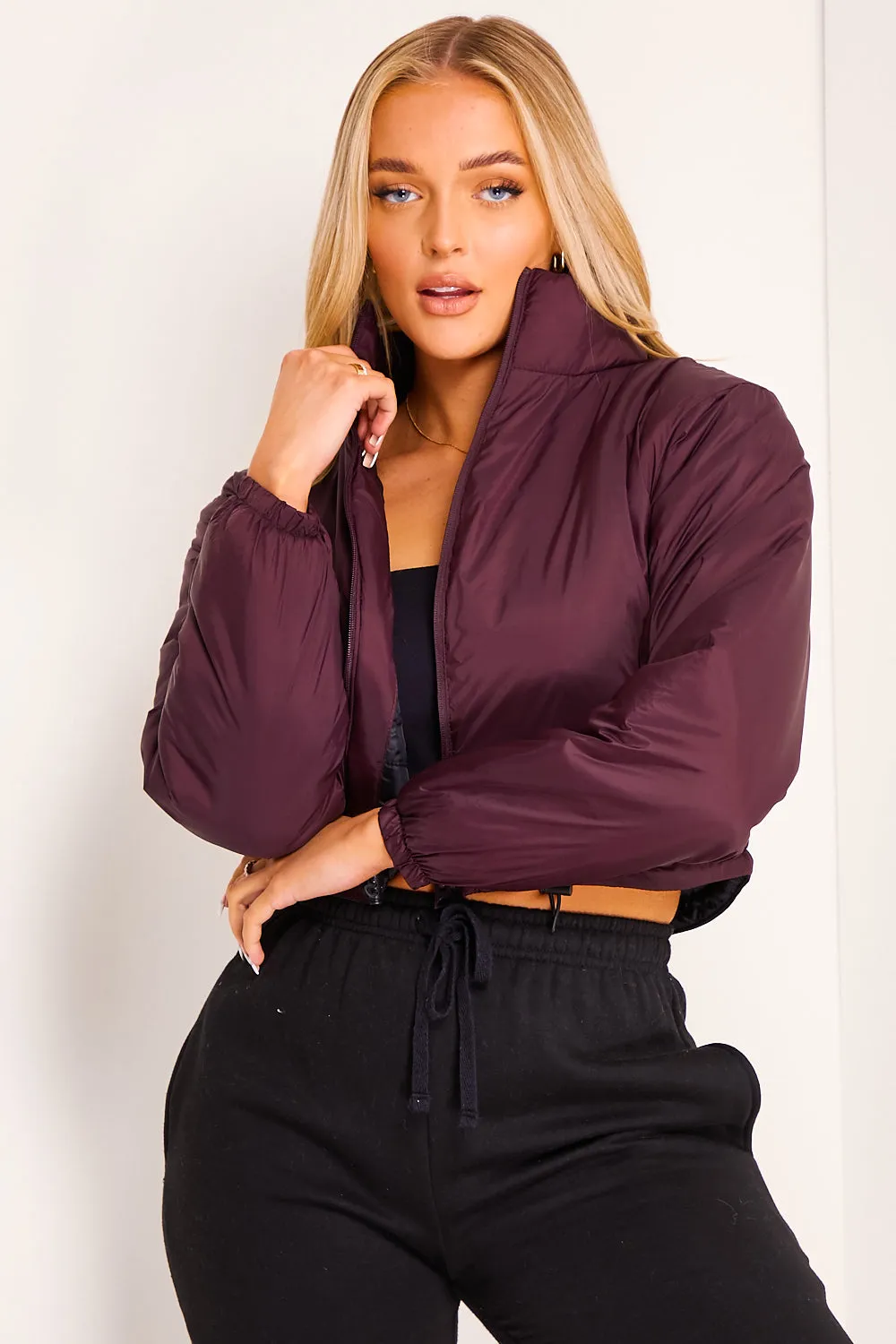Winnie Burgandy Cropped Padded Jacket