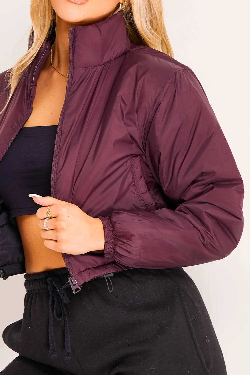 Winnie Burgandy Cropped Padded Jacket