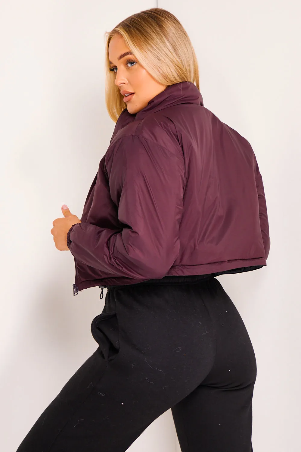 Winnie Burgandy Cropped Padded Jacket