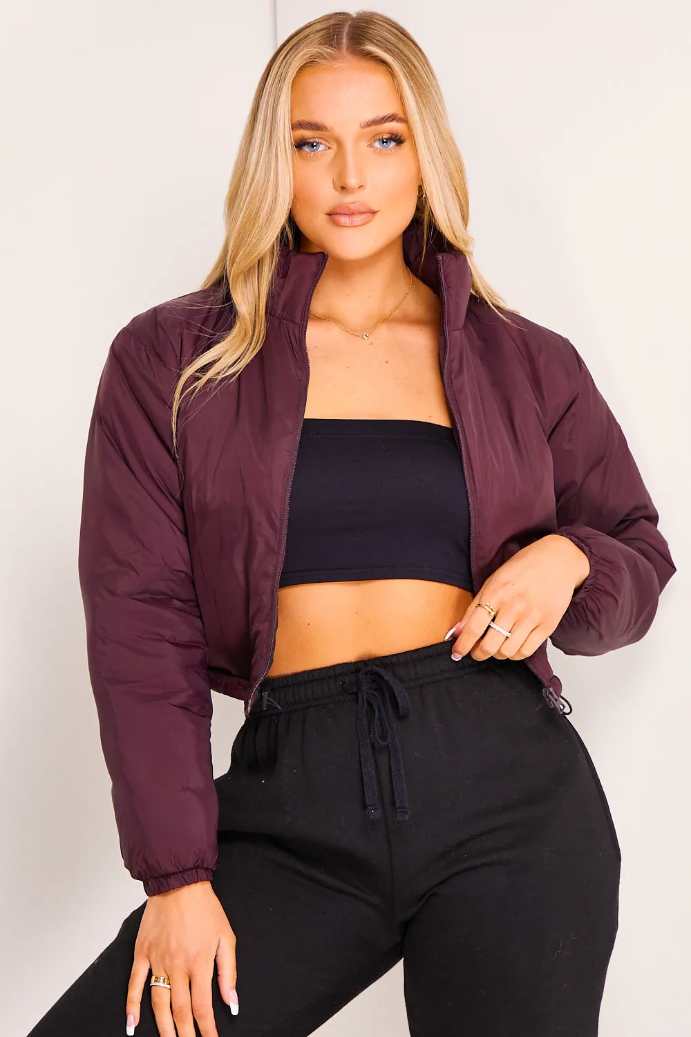 Winnie Burgandy Cropped Padded Jacket
